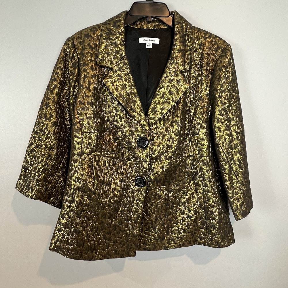Joan Rivers Gold Metallic Blazer Womens 24W Notched Collar 2 Button Holiday